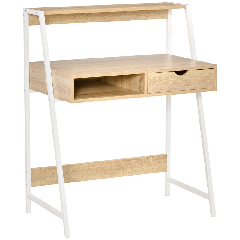 Bureau secrétaire informatique 80 x 50 x 100 cm rangements pratiques contemporain design en bois d'ingénierie chêne clair 21_0002471