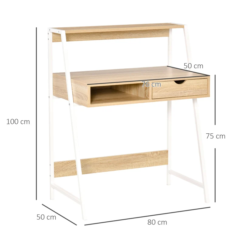Bureau secrétaire informatique 80 x 50 x 100 cm rangements pratiques contemporain design en bois d'ingénierie chêne clair 21_0002471
