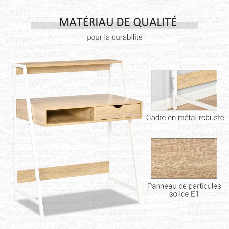 Bureau secrétaire informatique 80 x 50 x 100 cm rangements pratiques contemporain design en bois d'ingénierie chêne clair 21_0002471