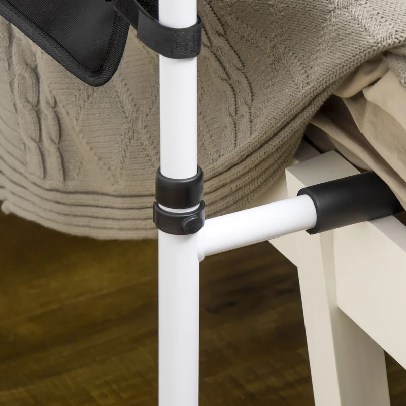 Barre d'appui lit sur pieds 85-95 x 52 x 71-102 cm protection réglable 5 hauteurs pochette rangement épuré en acier blanc 21_0000890