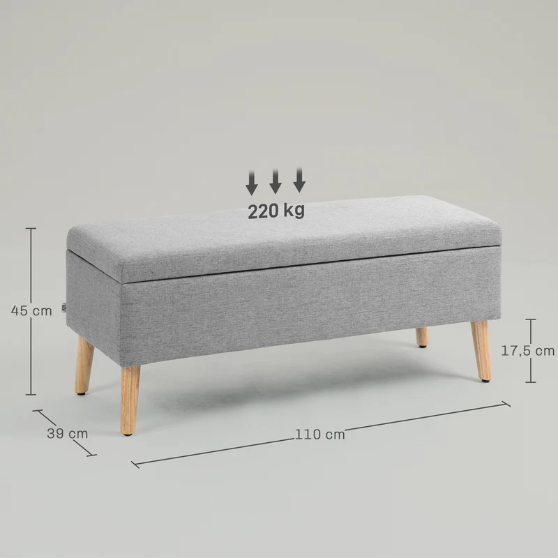 Banc coffre de rangement rembourré bout de lit 110 x 39 x 45 cm assise moelleuse rangement scandinave en polyester gris 21_0002854