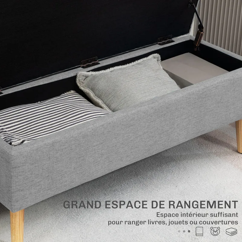 Banc coffre de rangement rembourré bout de lit 110 x 39 x 45 cm assise moelleuse rangement scandinave en polyester gris 21_0002854