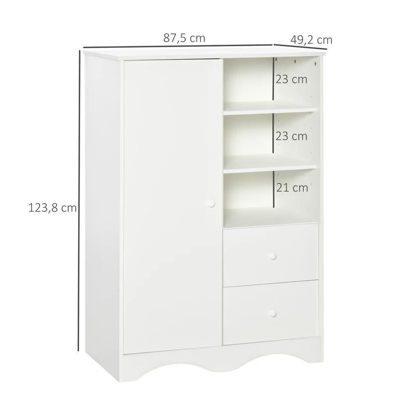 Armoire rangement chambre 85.7 x 49.2 x 123.8 cm 2 tiroirs 3 niches moderne épuré utile en panneau de particules blanc 21_0002840