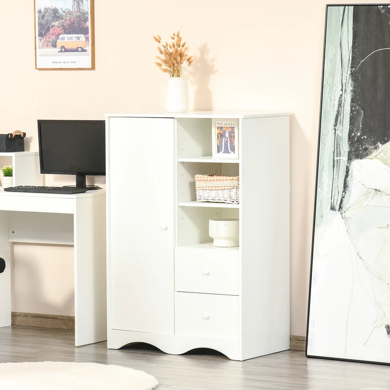 Armoire rangement chambre 85.7 x 49.2 x 123.8 cm 2 tiroirs 3 niches moderne épuré utile en panneau de particules blanc 21_0002840