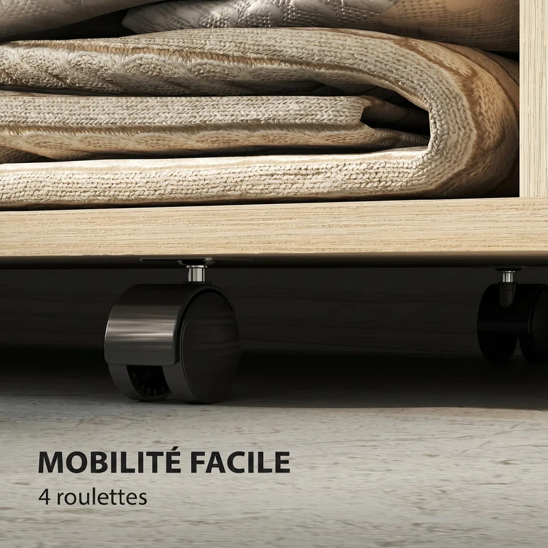 Armoire penderie sur roulettes 80 x 40 x 128 cm protection poussière scandinave en panneau de particules bois naturel 21_0001651