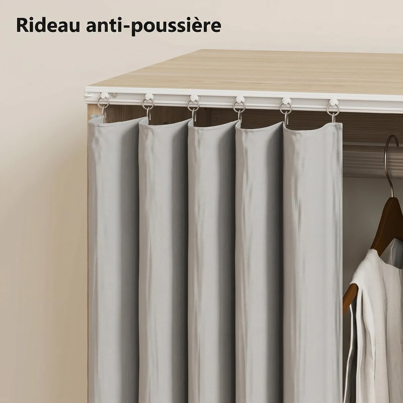 Armoire penderie sur roulettes 80 x 40 x 128 cm protection poussière scandinave en panneau de particules bois naturel 21_0001651