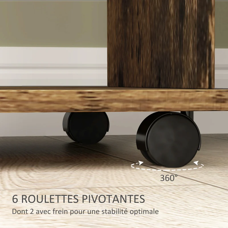 Armoire penderie 120 x 40 x 128 cm grande capacité 6 roulettes moderne contemporain en panneau de particules marron 21_0001426