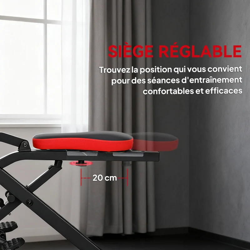 Appareil d'entraînement abdominal pliable maison 57 x 105 x 115 cm assise réglable mouvement doux moderne en métal rouge 21_0006731