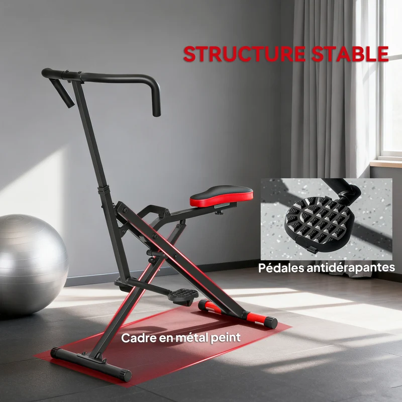 Appareil d'entraînement abdominal pliable maison 57 x 105 x 115 cm assise réglable mouvement doux moderne en métal rouge 21_0006731