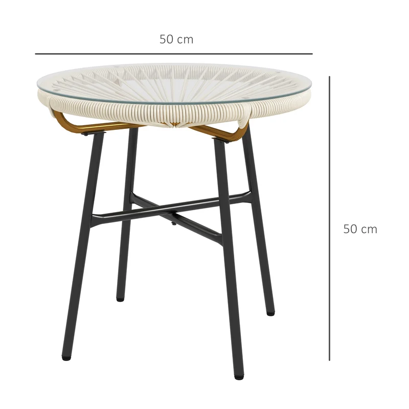 Table basse ronde de jardin 50 x 50 cm plateau verre trempé entretien facile style scandinave cosy et en résine crème 21_0006051