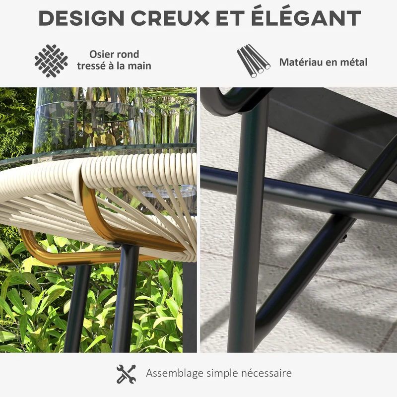 Table basse ronde de jardin 50 x 50 cm plateau verre trempé entretien facile style scandinave cosy et en résine crème 21_0006051