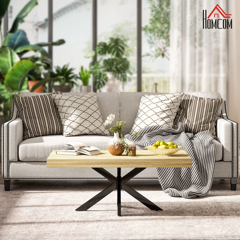 Table basse rectangulaire salon 110 x 60 x 45 cm grand plateau stable industriel en panneau de particules bois naturel 21_0003186