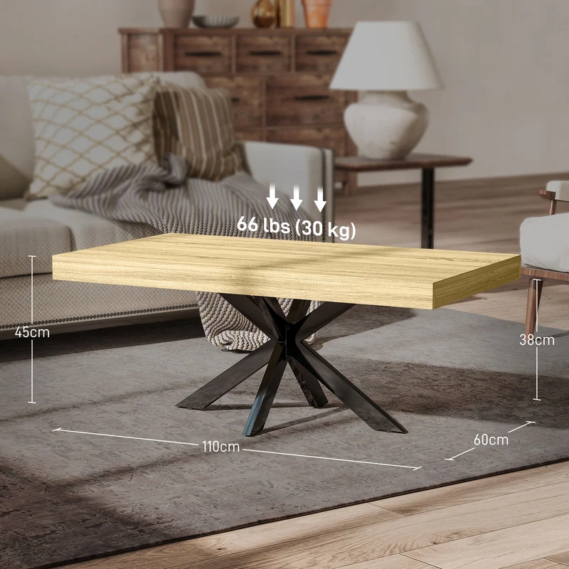 Table basse rectangulaire salon 110 x 60 x 45 cm grand plateau stable industriel en panneau de particules bois naturel 21_0003186