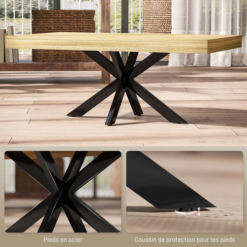 Table basse rectangulaire salon 110 x 60 x 45 cm grand plateau stable industriel en panneau de particules bois naturel 21_0003186