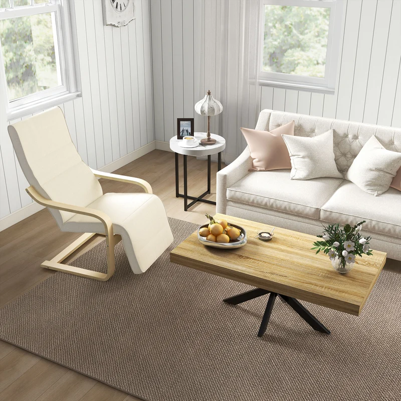 Table basse rectangulaire salon 110 x 60 x 45 cm grand plateau stable industriel en panneau de particules bois naturel 21_0003186