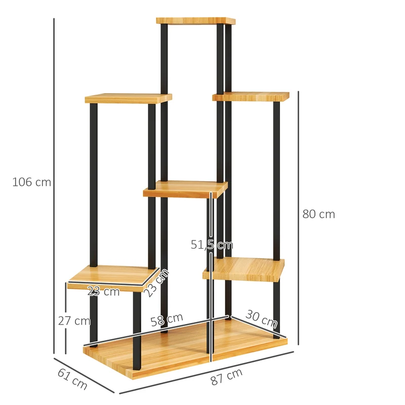 Support à plantes 7 niveaux d'angle 87 x 61 x 106 cm gain de place pour intérieur extérieur contemporain en bois naturel 21_0005512