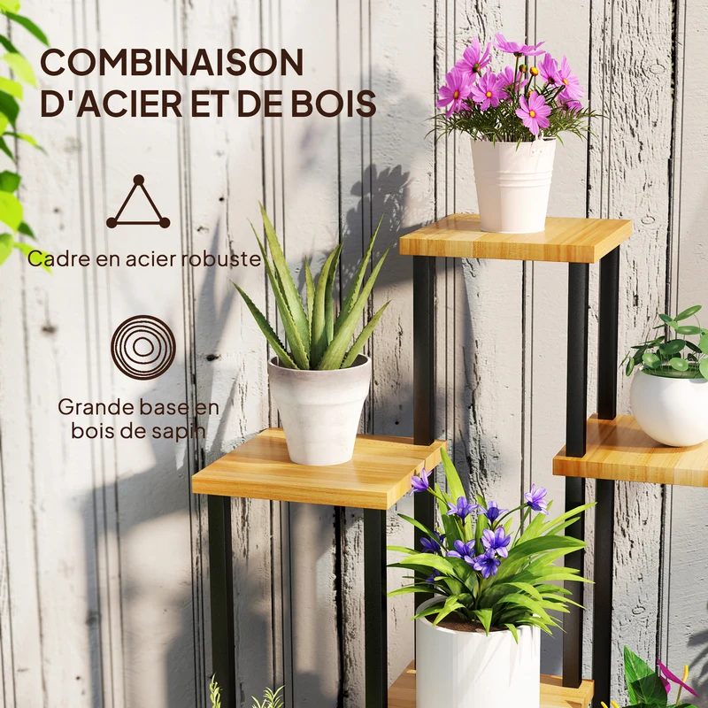 Support à plantes 7 niveaux d'angle 87 x 61 x 106 cm gain de place pour intérieur extérieur contemporain en bois naturel 21_0005512