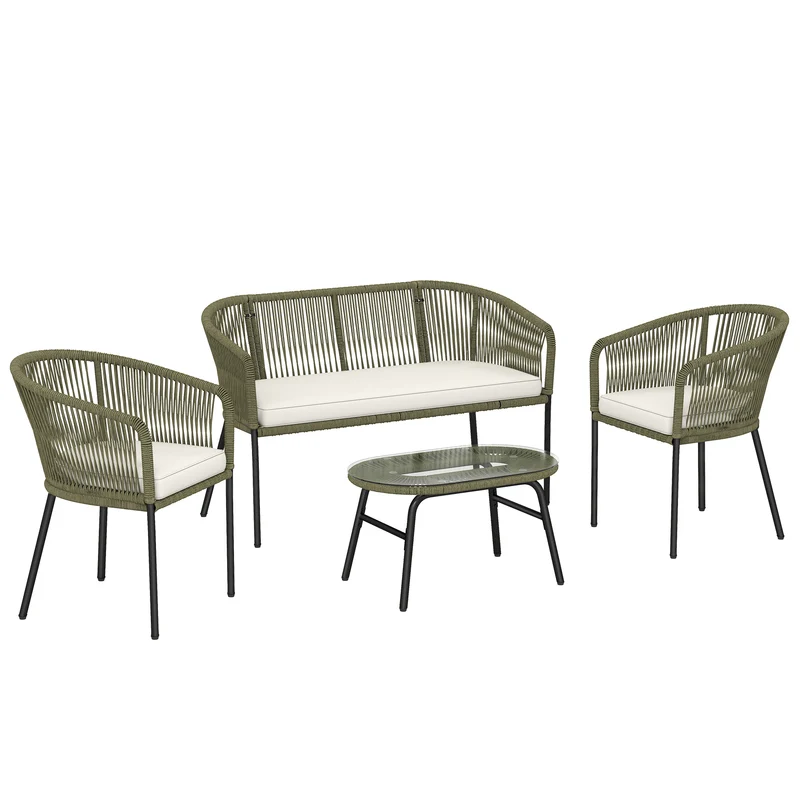 Salon de jardin modulable 4 places 122 x 59 x 75 cm assise moelleuse coussins amovibles lavables moderne en PP crème 21_0005984