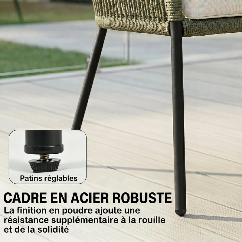 Salon de jardin modulable 4 places 122 x 59 x 75 cm assise moelleuse coussins amovibles lavables moderne en PP crème 21_0005984