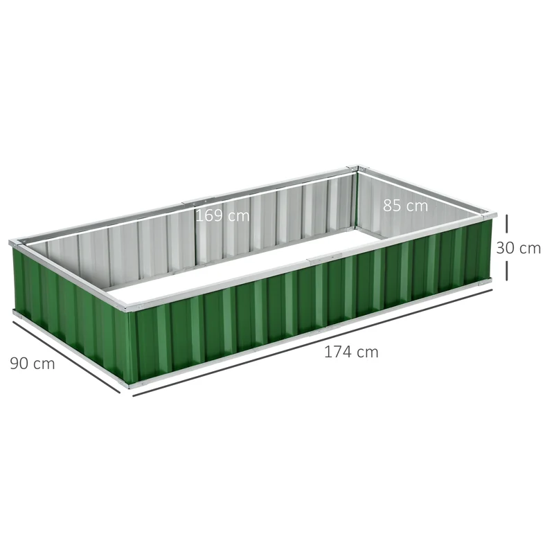 Potager rectangulaire modulable 174 x 90 x 30 cm montage sans outils idéal terrasse moderne en acier galvanisé vert 21_0004268
