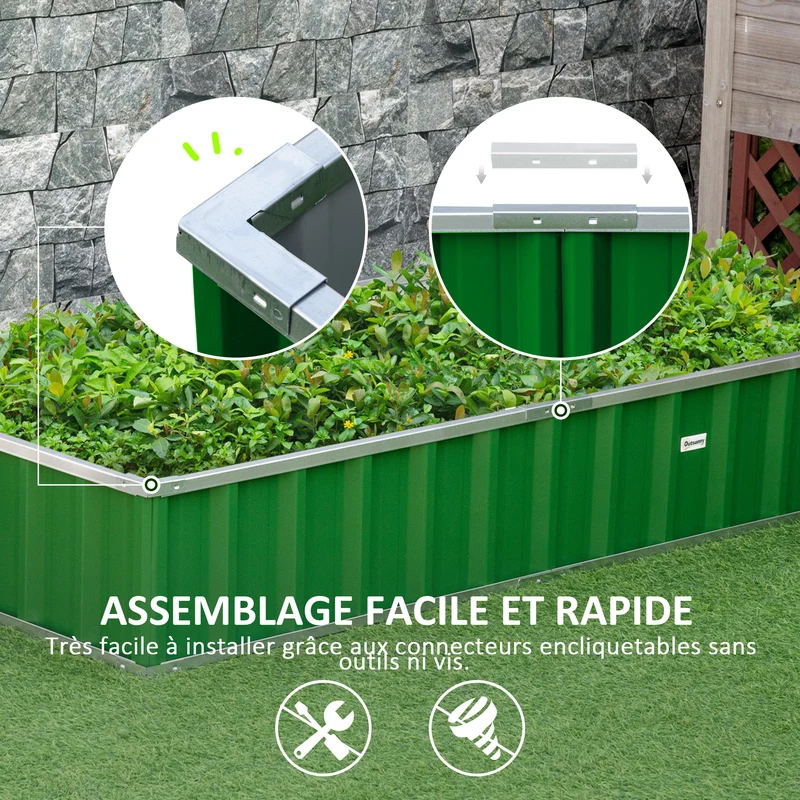 Potager rectangulaire modulable 174 x 90 x 30 cm montage sans outils idéal terrasse moderne en acier galvanisé vert 21_0004268