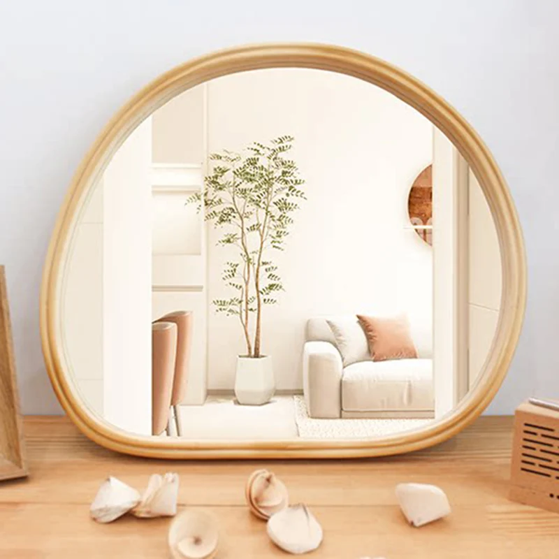 Contemporary Nordic Plywood Oval Wooden Wall Mirror Makeup Vanity Mirror For Bathroom Bedroom