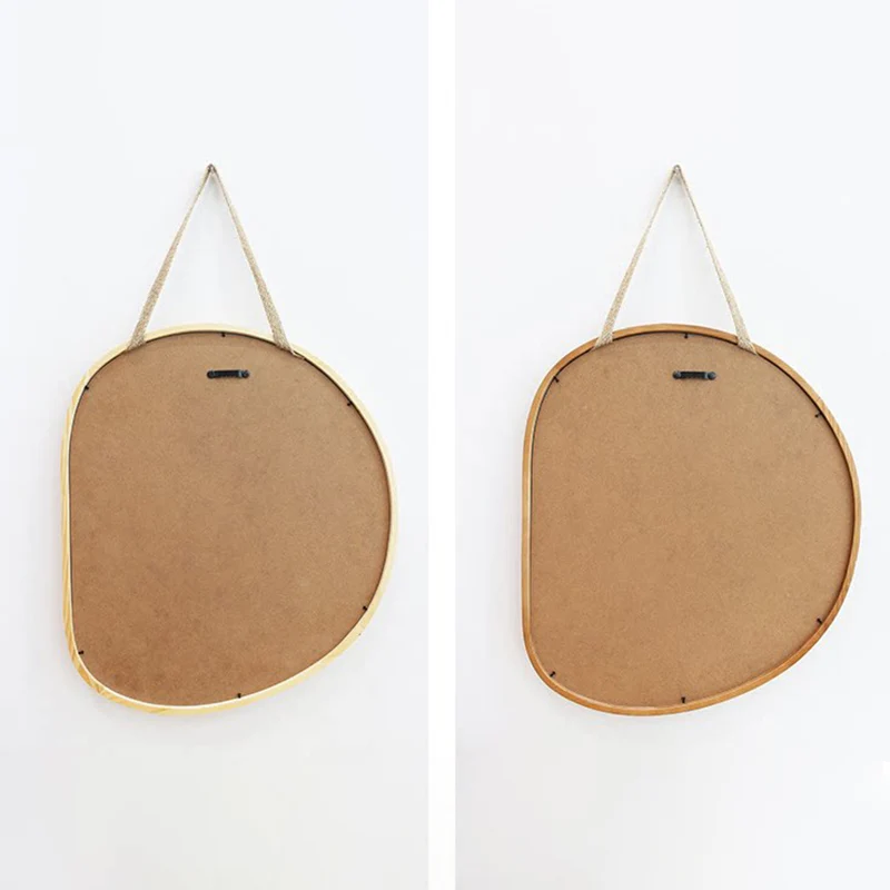 Contemporary Nordic Plywood Oval Wooden Wall Mirror Makeup Vanity Mirror For Bathroom Bedroom