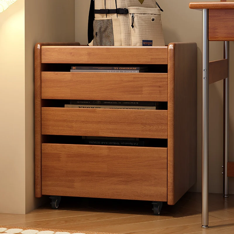 Contemporary Nordic Pine Wood Rubberwood Plywood Square Movable Storage Cabinet 3-Drawer For Bedroom & Living Room