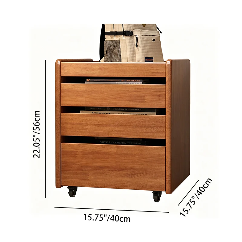 Contemporary Nordic Pine Wood Rubberwood Plywood Square Movable Storage Cabinet 3-Drawer For Bedroom & Living Room