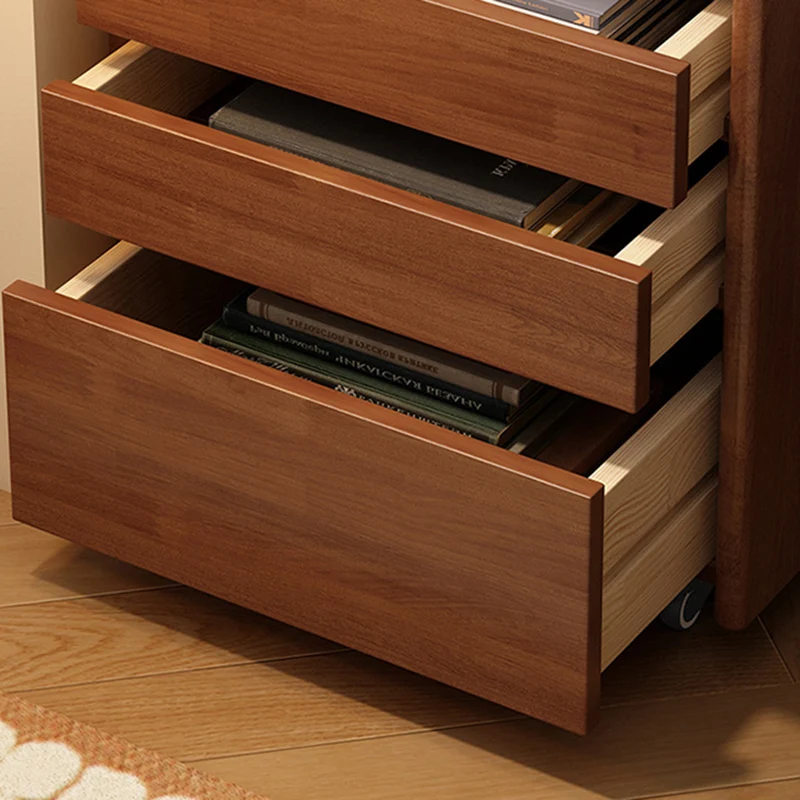 Contemporary Nordic Pine Wood Rubberwood Plywood Square Movable Storage Cabinet 3-Drawer For Bedroom & Living Room