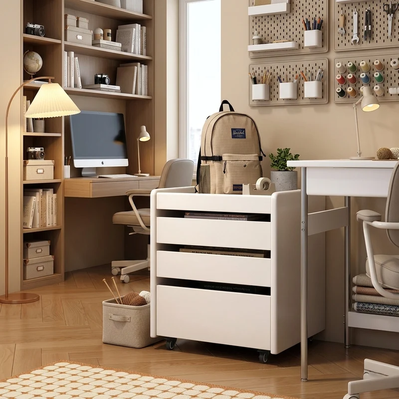Contemporary Nordic Pine Wood Rubberwood Plywood Square Movable Storage Cabinet 3-Drawer For Bedroom & Living Room