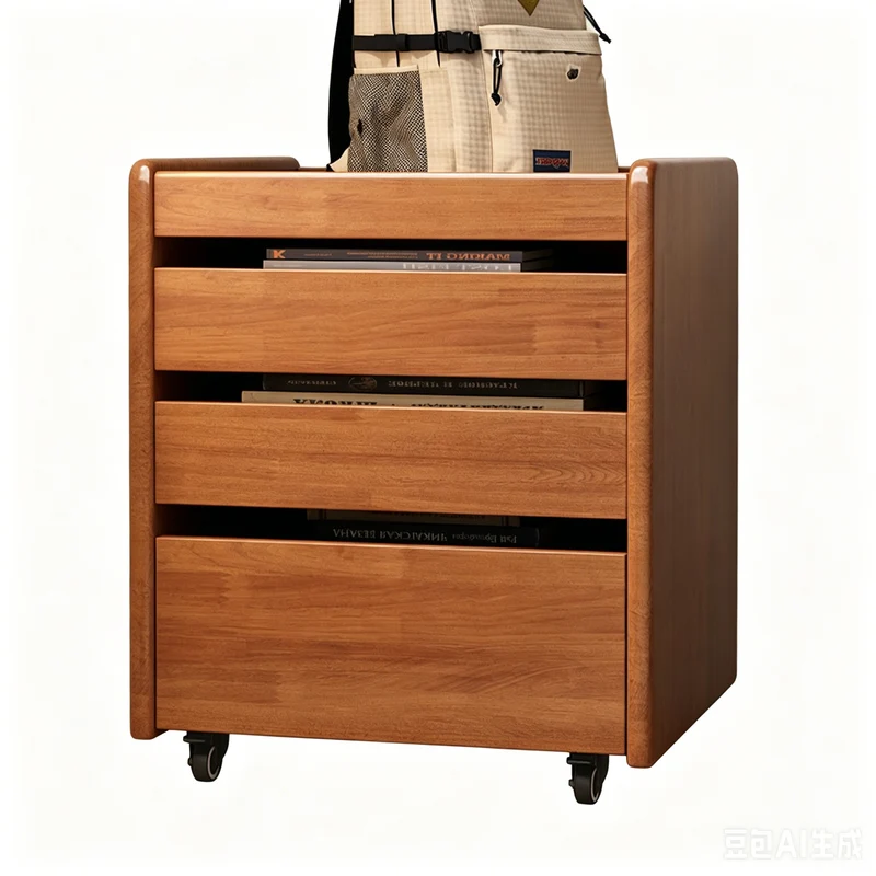 Contemporary Nordic Pine Wood Rubberwood Plywood Square Movable Storage Cabinet 3-Drawer For Bedroom & Living Room