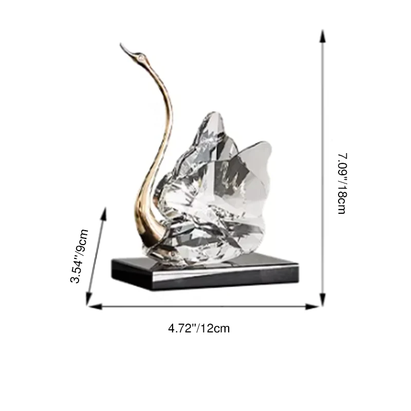 Modern Luxury Crystal Glass Metal Swan Figurine Set Decorative Sculpture Desk Decor For Living Room