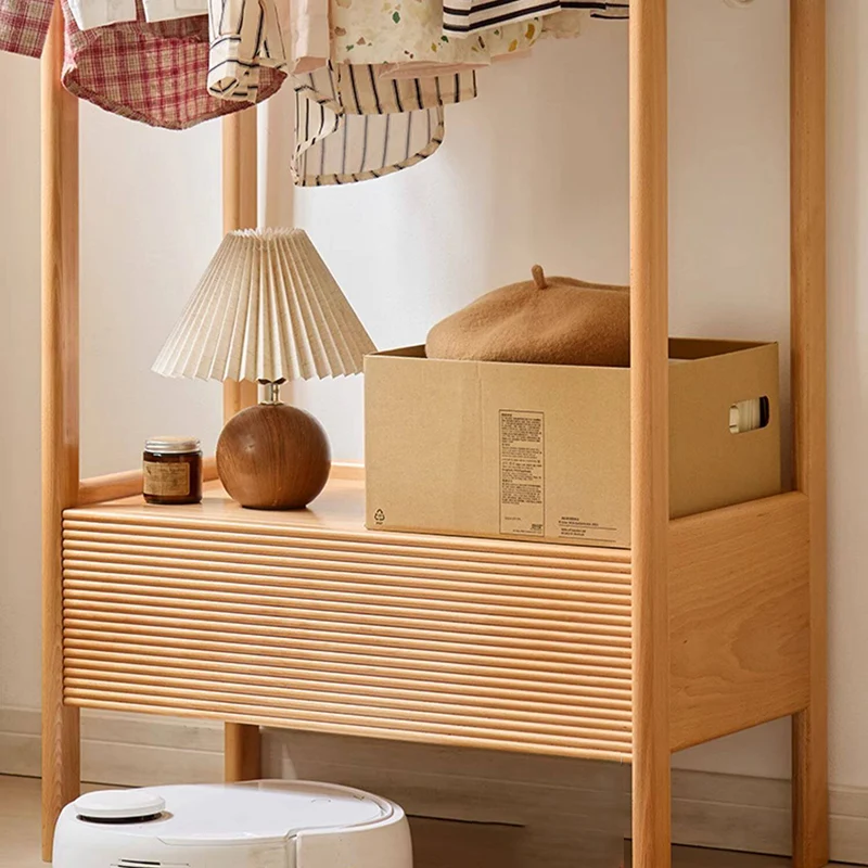 Traditional Japanese Beech Wood Solid Paulownia Wood & Plywood Rectangular Wooden Hall Tree Clothes Organizer With Drawer For Bedroom