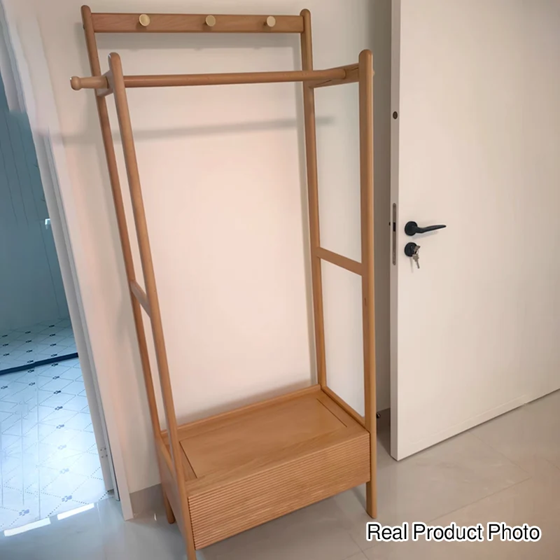 Traditional Japanese Beech Wood Solid Paulownia Wood & Plywood Rectangular Wooden Hall Tree Clothes Organizer With Drawer For Bedroom