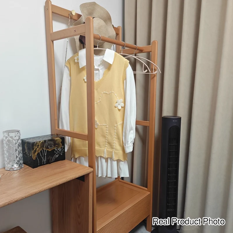 Traditional Japanese Beech Wood Solid Paulownia Wood & Plywood Rectangular Wooden Hall Tree Clothes Organizer With Drawer For Bedroom