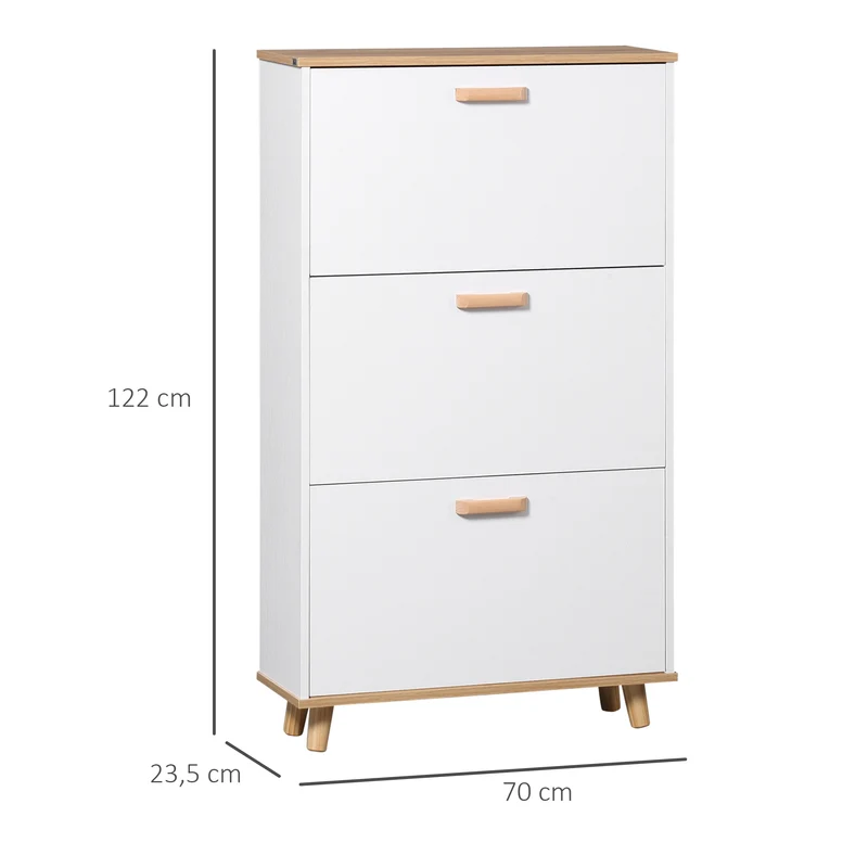 Meuble à chaussures entrée 70 x 23,5 x 122 cm 3 abattants gain de place scandinave épuré en panneau de particules blanc 21_0002642