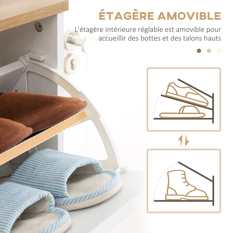 Meuble à chaussures entrée 70 x 23,5 x 122 cm 3 abattants gain de place scandinave épuré en panneau de particules blanc 21_0002642