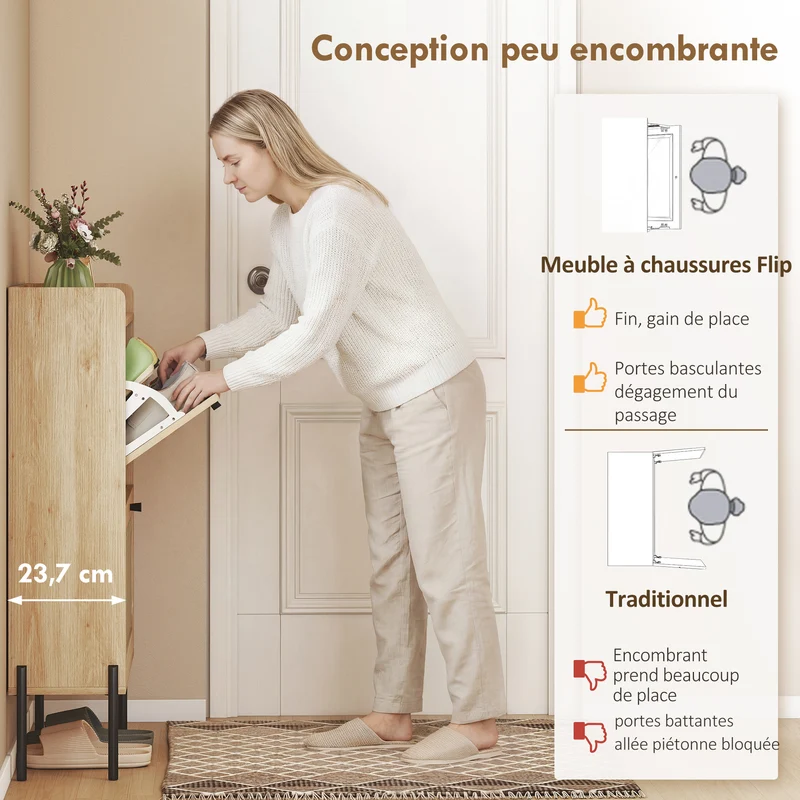 Meuble à chaussures d'entrée 60 x 24 x 100 cm étagères réglables gain de place scandinave en panneau de particules chêne 21_0002801
