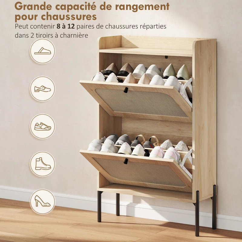 Meuble à chaussures d'entrée 60 x 24 x 100 cm étagères réglables gain de place scandinave en panneau de particules chêne 21_0002801
