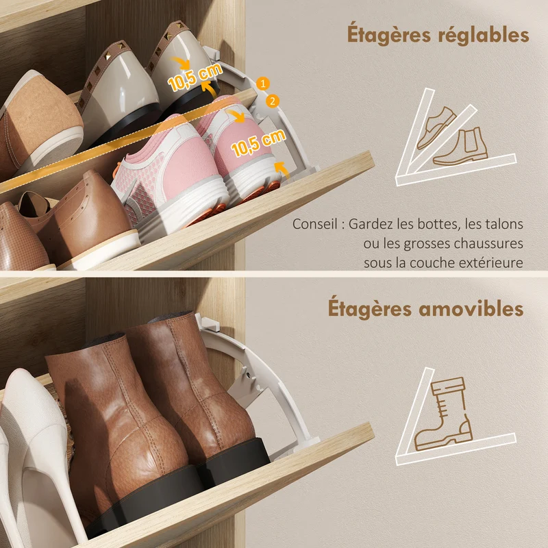 Meuble à chaussures d'entrée 60 x 24 x 100 cm étagères réglables gain de place scandinave en panneau de particules chêne 21_0002801