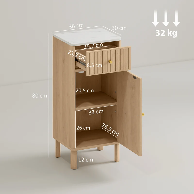 Meuble de salle de bain étroit 36 x 30 x 80 cm tiroir et placard étagère réglable gain de place moderne en MDF chêne 21_0002106