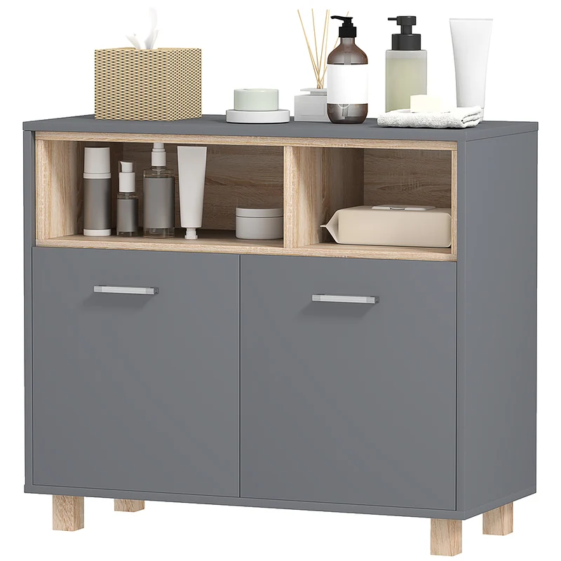 Meuble de salle de bain colonne 80 x 35 x 70 cm rangement optimisé anti basculement portes doubles moderne en MDF gris 21_0002043