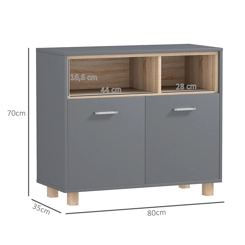 Meuble de salle de bain colonne 80 x 35 x 70 cm rangement optimisé anti basculement portes doubles moderne en MDF gris 21_0002043