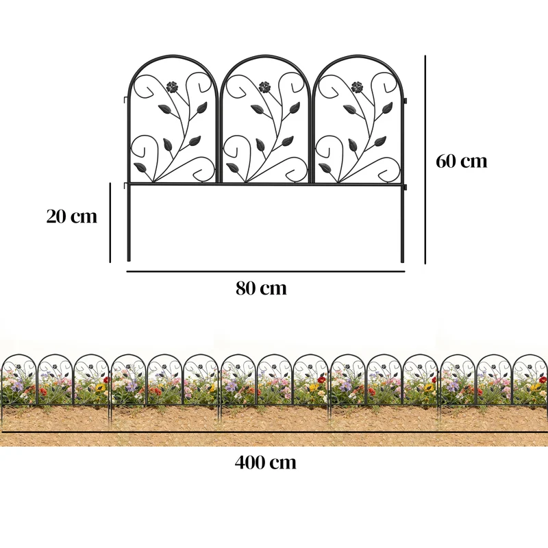 Lot de 5 clôtures de jardin modulaires 80 x 60 cm antirouille pour plantes grimpantes style contemporain en métal noir 21_0005701