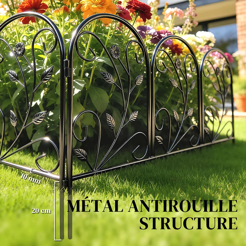 Lot de 5 clôtures de jardin modulaires 80 x 60 cm antirouille pour plantes grimpantes style contemporain en métal noir 21_0005701