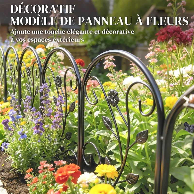 Lot de 5 clôtures de jardin modulaires 80 x 60 cm antirouille pour plantes grimpantes style contemporain en métal noir 21_0005701
