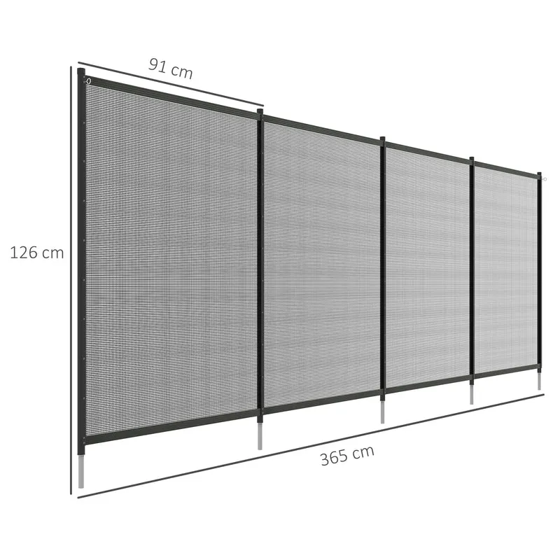Lot de 4 clôture barrière de sécurité pour piscine filet 365 x 126 x 2 cm pose facile moderne robuste en aluminium noir 21_0004006