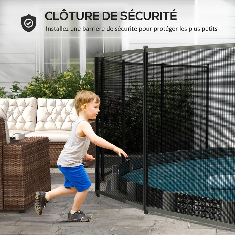Lot de 4 clôture barrière de sécurité pour piscine filet 365 x 126 x 2 cm pose facile moderne robuste en aluminium noir 21_0004006