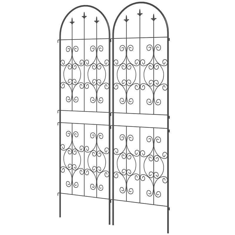 Lot de 2 treillis de jardin 50 x 180 x 15 cm panneau d'intimité support pour grimpantes volutes décoratif en métal noir 21_0005565